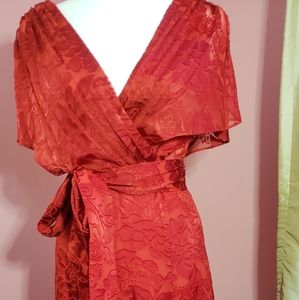 Alice and Olivia Red velvet flocked midi dress